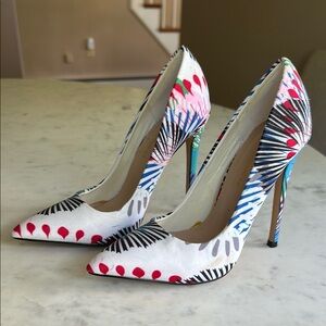 Shoe Republic LA Red and Blue Heels Vibrant Stiletto Pumps